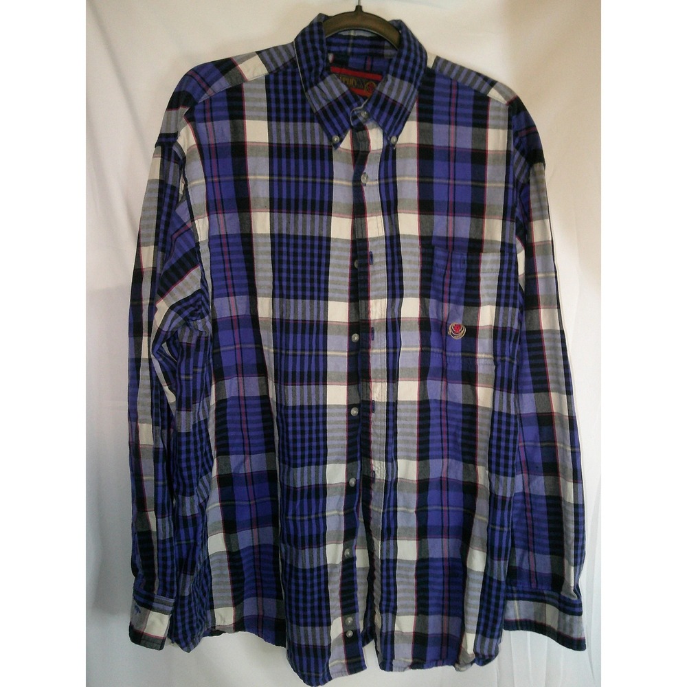 TWENTY X Mens Plaid Flannel Long Sleeve Button Up Shirt Blue Black White‎ XL